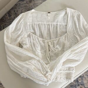 Free People Cream Textured Blouse